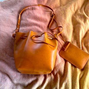 Mansur Gavriel Large Bucket Bag Purse Leather attached coin purse Camello Rosa